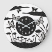 Schöne blaue/goldene Schmetterlinge Große Wanduhr (Vorderseite)