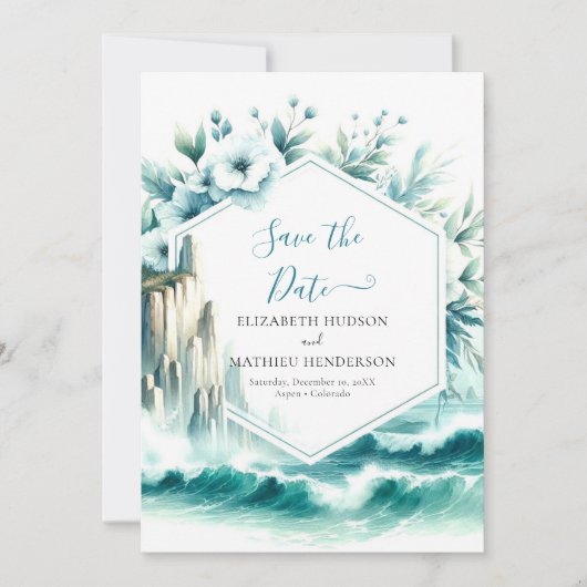 Schöne blaue Hochzeit Save The Date (Vorderseite)