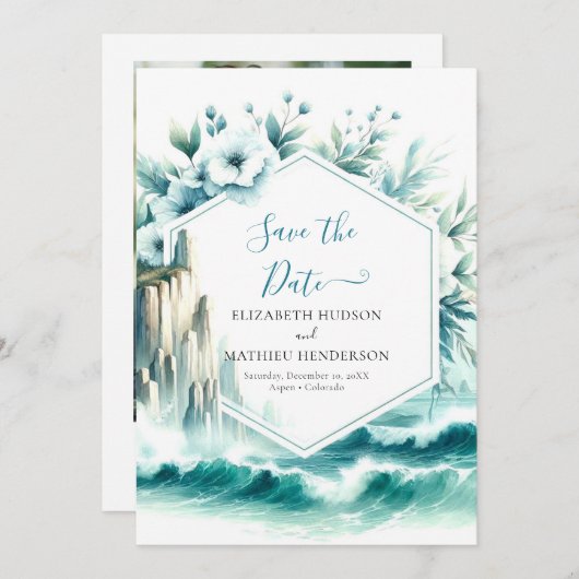 Schöne blaue Hochzeit Save The Date (Vorne/Hinten)