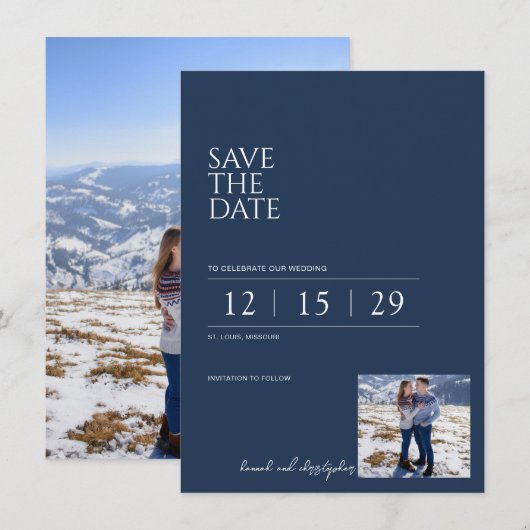 Schöne blaue Hochzeit Save The Date (Vorne/Hinten)