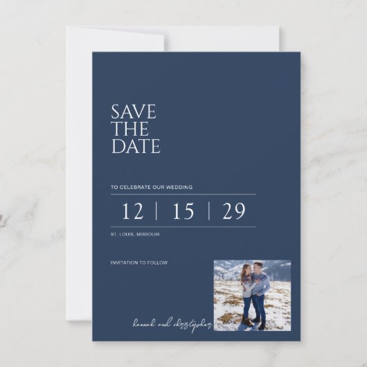 Schöne blaue Hochzeit Save The Date (Vorderseite)