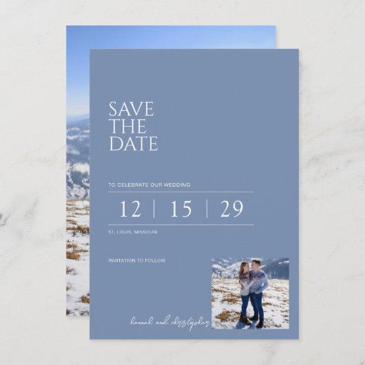 Schöne blaue Hochzeit Save The Date (Vorne/Hinten)
