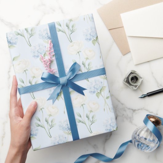 Schöne Blaue Hortensien Blumen Hochzeit Geschenkpapier (Schenken)