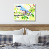 Schöne blaue Jay an einer Zweigstelle von Berries Leinwanddruck (Insitu (Schlafzimmer))
