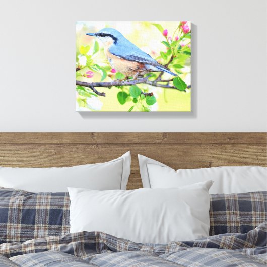 Schöne blaue Jay an einer Zweigstelle von Berries Leinwanddruck (Insitu (Schlafzimmer))
