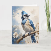 Schöne blaue Jay auf der Blume blank Karte (Vorderseite)