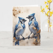 Schöne blaue Jay sitzen auf der Baumgrenze Karte (Gelbe Blume)