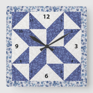 Schöne blaue Kattun- Quilt-Optik Quadratische Wanduhr