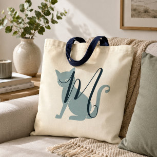 Schöne blaue Katzen-Monogramm-Tasche Tragetasche