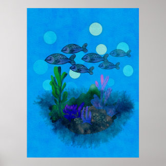 Schöne blaue Landschaft Poster