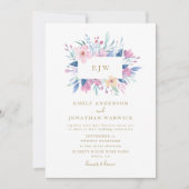 Schöne blaue Lila Blume Hochzeit Einladung (Vorderseite)