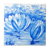 Schöne blaue Lotus Blume Keramik Tile Fliese (Vorderseite)