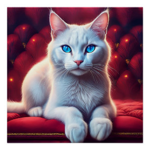 Schöne blaue Mit Augen Albino Katze auf dem exotis Poster