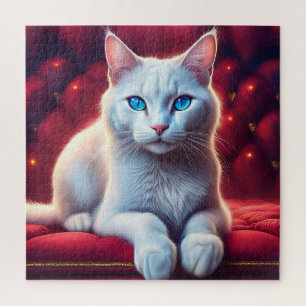 Schöne blaue Mit Augen Albino Katze auf dem exotis Puzzle
