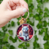 Schöne blaue Mit Augen Albino Katze auf dem exotis Schlüsselanhänger (Hand)