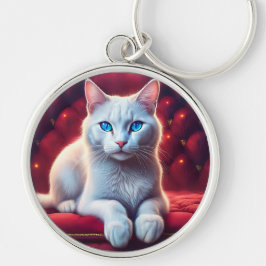 Schöne blaue Mit Augen Albino Katze auf dem exotis Schlüsselanhänger