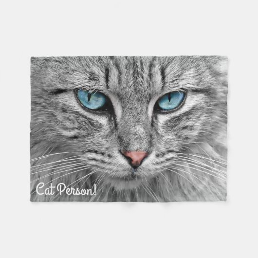 Schöne blaue Mit Augen graue und weiße Katze Fleecedecke (Vorderseite (Horizontal))