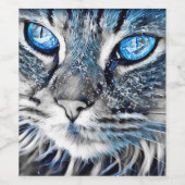 Schöne blaue mit Augen Katze Weinetikett (Einzelnes Label)