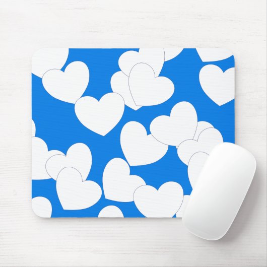 Schöne blaue Mousepad mit großen weißen Herzen (Mit Mouse)