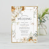 Schöne blaue neutrale goldene Hochzeit Einladung (Stehend Vorderseite)