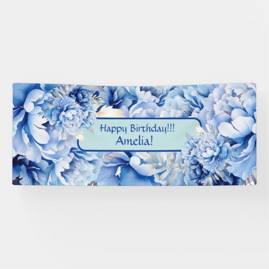 Schöne blaue Peonies zum Geburtstag Banner (Horizontal)