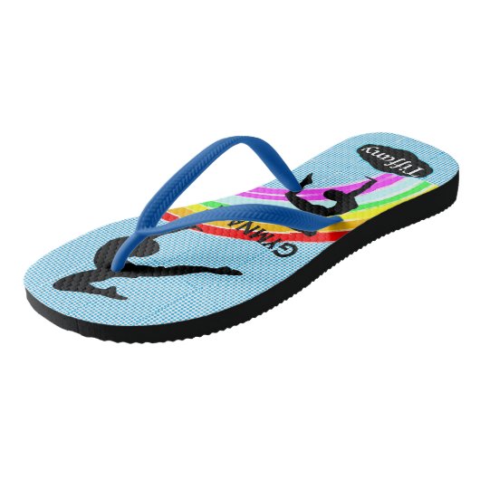 SCHÖNE BLAUE PERSONALISIERT GYMNASTICS FLIP FLOPS BADESANDALEN (Schrägansicht)