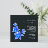 Schöne Blaue Plumeria Hochzeitsfeier Einladung (Stehend Vorderseite)