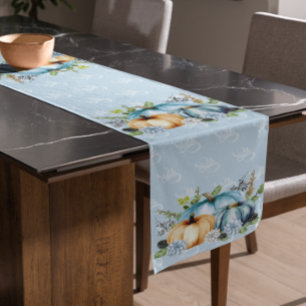 Schöne blaue Pumpkin Herbst Wasserfarbe Fall Kurzer Tischläufer