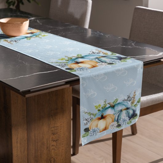 Schöne blaue Pumpkin Herbst Wasserfarbe Fall Kurzer Tischläufer