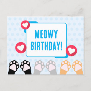 Schöne blaue punktierte Katzenpfoten Hochzeitstag Postkarte