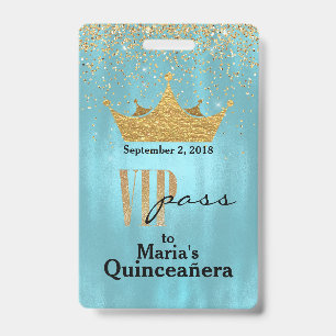 Schöne blaue Quinceañera-VIP-Abzeichen mit goldene Ausweis