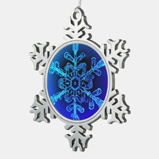 Schöne blaue Rodelbahn mit Aussicht Snowflake Gera Schneeflocken Zinn-Ornament (Rechts)