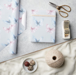 Schöne blaue rosa Schmetterlinge Geburtstag Geschenkpapier