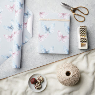 Schöne blaue rosa Schmetterlinge Geburtstag Geschenkpapier
