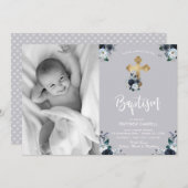 Schöne blaue Rose Blumenzwergtaufe Feiertagskarte (Vorne/Hinten)