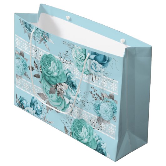 Schöne blaue Rose Details Große Geschenktüte (Vorderseite Schrägansicht)