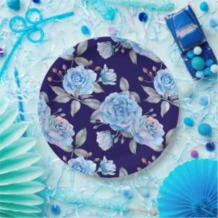 Schöne blaue Rose, marineblau Hintergrund, Pappteller