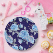 Schöne blaue Rose, marineblau Hintergrund, Pappteller (Party)