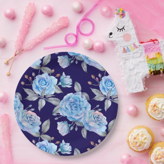 Schöne blaue Rose, marineblau Hintergrund, Pappteller (Party)