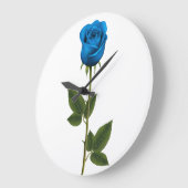 Schöne blaue Rose mit Stiel und Blättern Große Wanduhr (Winkel)