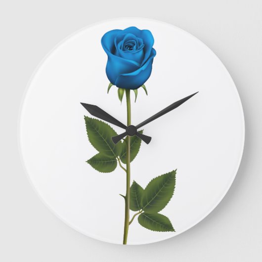 Schöne blaue Rose mit Stiel und Blättern Große Wanduhr (Vorderseite)