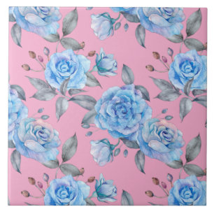 Schöne blaue Rose, pastellrosa Hintergrund, Fliese