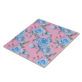 Schöne blaue Rose, pastellrosa Hintergrund, Fliese (Seite)
