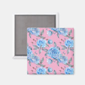 Schöne blaue Rose, pastellrosa Hintergrund, Magnet (Vorderseite/Rückseite)