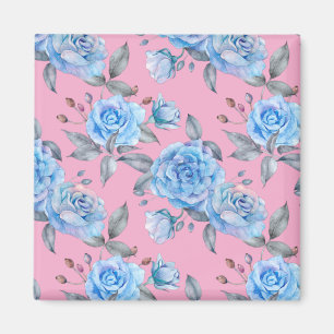 Schöne blaue Rose, pastellrosa Hintergrund, Magnet
