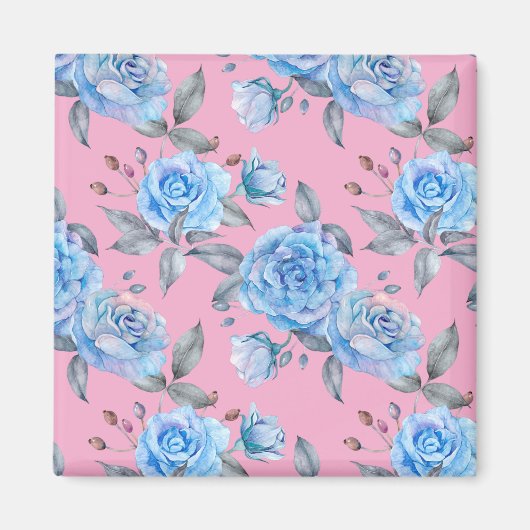 Schöne blaue Rose, pastellrosa Hintergrund, Magnet (Vorne)
