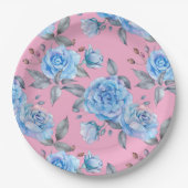 Schöne blaue Rose, pastellrosa Hintergrund, Pappteller (Vorderseite)
