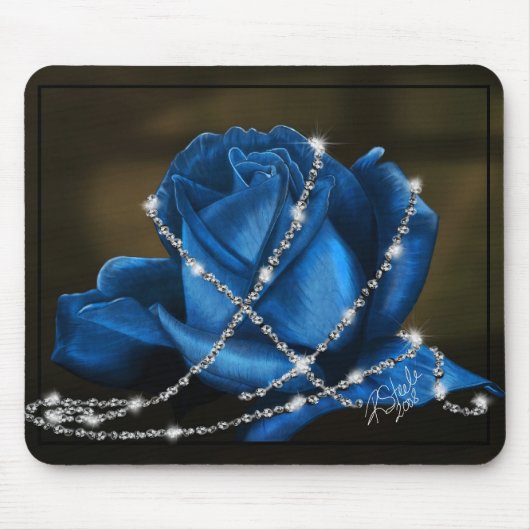schöne blaue Rose und Diamanten Mousepad (Vorne)