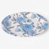 Schöne blaue Rose, weißer Hintergrund, Pappteller (Schrägansicht)
