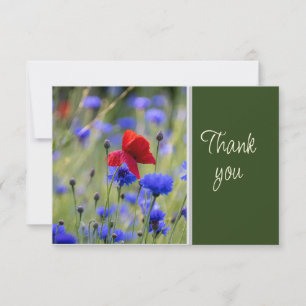 Schöne blaue rote Blumen AquarellDanke Dankeskarte